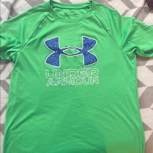 Under Armour Kids Tee in Vibrant Green with Blue Logo
